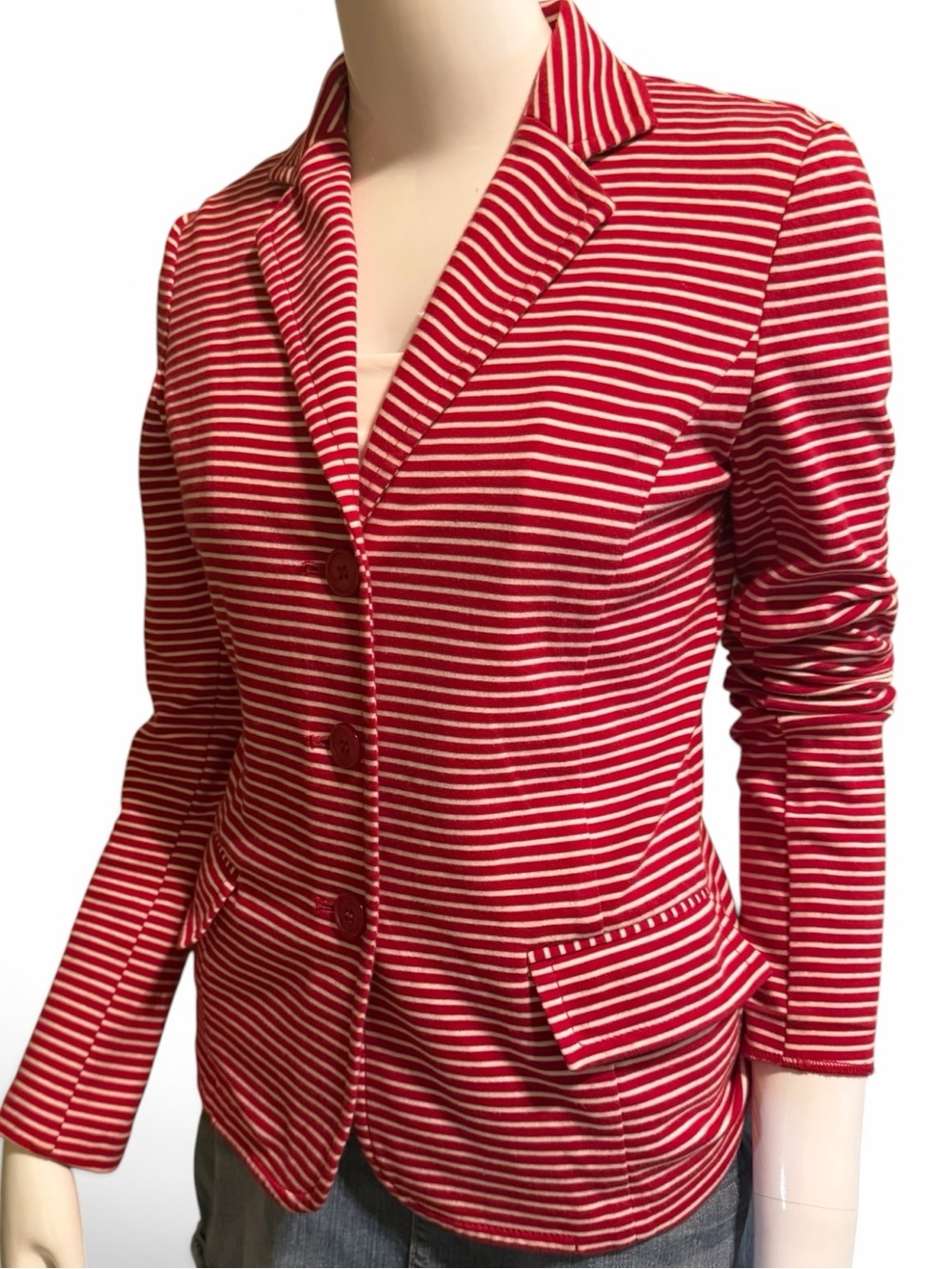 Talbots Red White Striped Knit Blazer Women’s XS Jacket